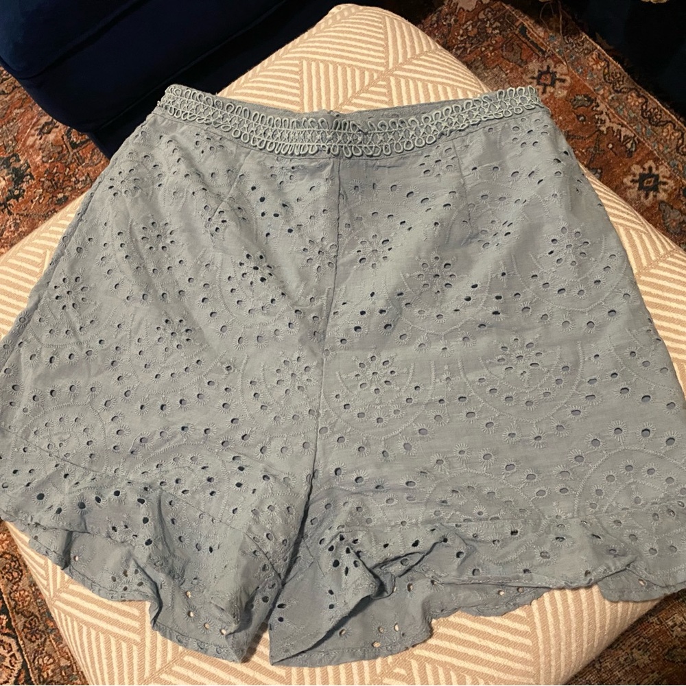 High Waist baby blue Eyelet Shorts